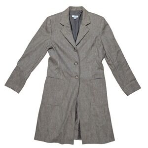 Vintage Jax Size 6  Grey Cream Long Wool Trench Coat Jacket